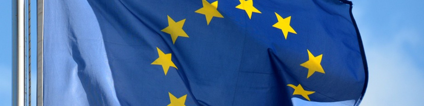 Ausschnitt einer Europaflagge, die im Wind weht