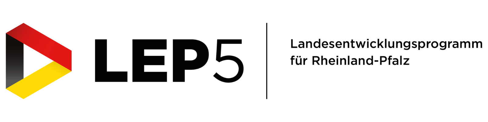 Logo von LEP 5. Links ein dreidimensionaler Play-Button. Rechts daneben steht in Grußbuchstaben "LEP5" - Landesentwicklungsprogramm für Rheinland-Pfalz.