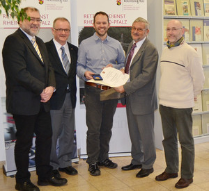 Dr. Manfred Schiffer, ÄLRD Trier, Hermann-Josef Gundlach, Referent Rettungsdienst, Dr. Marc Kumpch, ÄLRD Kaiserslautern, Peter Grüßner, Abteilungsleiter im Innenministerium, Jörg Schiffer, ÄLRD Trier.