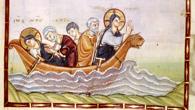 Abbildung "Stillung des Seesturms" aus dem Codex Egberti.