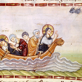 Abbildung "Stillung des Seesturms" aus dem Codex Egberti.