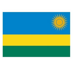 Flagge Ruandas / Horizontal Streifen: 50 Prozent Blau (oben; in der rechten Ecke findet sich eine gelbe Sonne), 25 Prozent Gelb (Mitte), 25 Prozent Grün (unten).