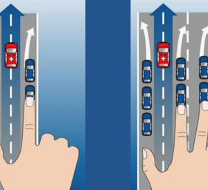 Grafik zum Bilden einer Rettungsgasse in einer Variante mit zwei und einer Variante mit drei Spuren.