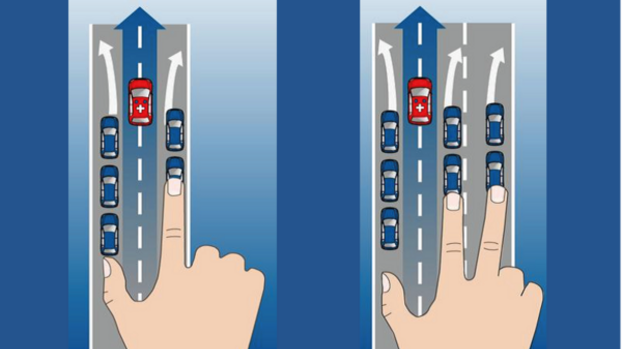 Grafik zum Bilden einer Rettungsgasse in einer Variante mit zwei und einer Variante mit drei Spuren.