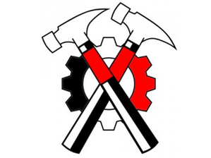 Logo des internationalen Skinhead-Netzwerks Hammerskins zeigt zwei gekreuzte Hammer vor einem Zahnrad