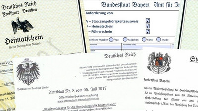 Eine Auswahl pseudoamtlicher "Reichsbürger"-Schreiben mit Wappen und alter Schrift
