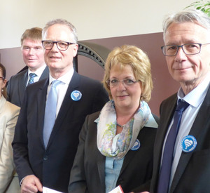 Mitglieder Beirat für Kommunalentwicklung, von links: Susanne Heinen, Direktorin der Abteilung für Raumordnung, Wohnungswesen, Erbe und Energie , Direktion Eupen , Belgien, Univ.-Prof Dr. Dirk Vallée, RWTH Aachen, Univ.- Prof. Dr. Gerhard  Steinebach (TU KL), Ruth Marx (Innenministerium), Klaus Weichel (Oberbürgermeister Kaiserslautern)
