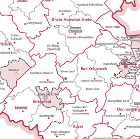 Ausschnitt einer Karte der Kreise und Verbandsgemeinden in Rheinland-Pfalz